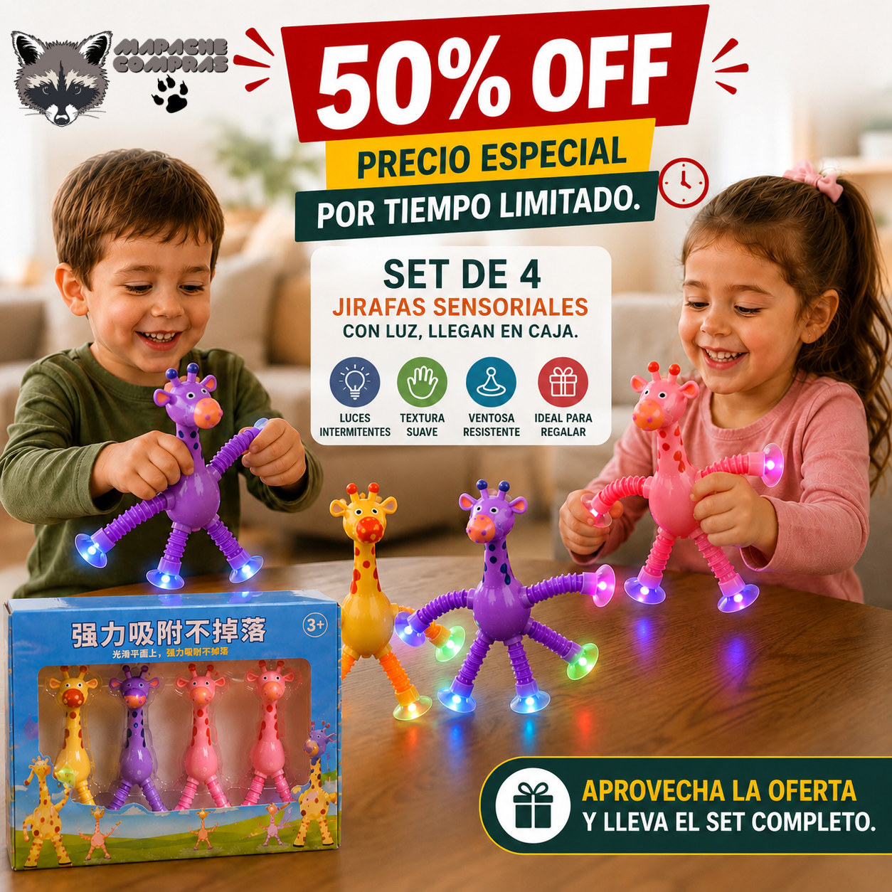 Set 4 Piezas Sensorial Pop Tube Jirafa